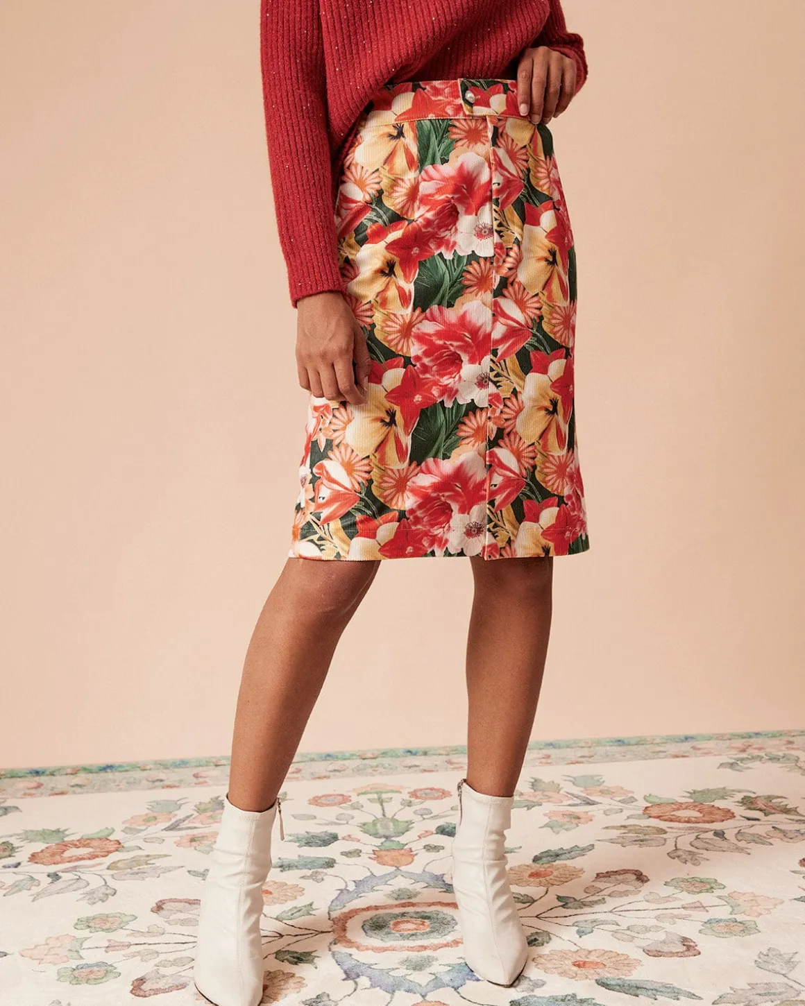 The High Waisted Corduroy Floral Skirt