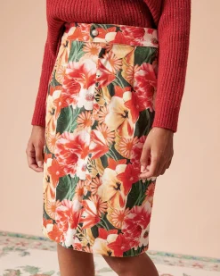 The High Waisted Corduroy Floral Skirt