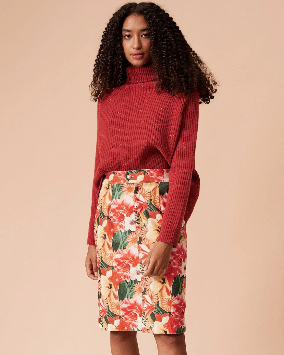 The High Waisted Corduroy Floral Skirt
