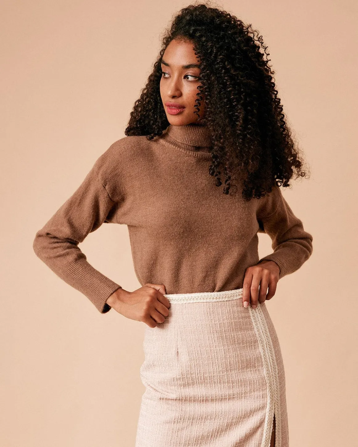 The High Waisted Side Slit Tweed Skirt