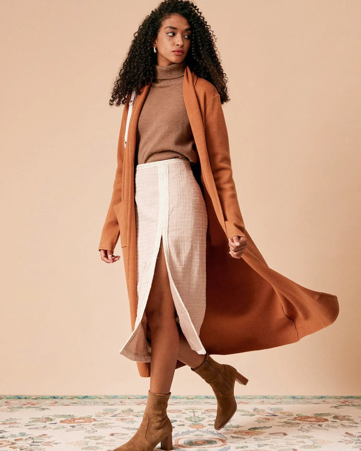 The High Waisted Side Slit Tweed Skirt