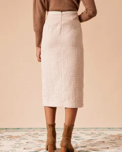 The High Waisted Side Slit Tweed Skirt