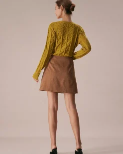 The Khaki Contrast Trim Button Mini Skirt