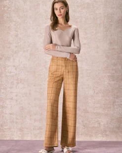 The Khaki High Waisted Plaid Wide Leg Pants