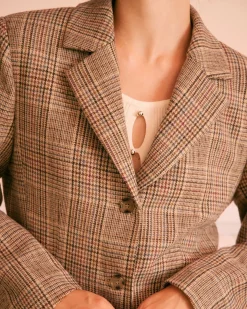 The Khaki Lapel Plaid Single Breasted Blazer