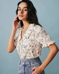 The Lace Spliced Pleated Floral Shirt
