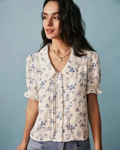 The Lace Spliced Pleated Floral Shirt