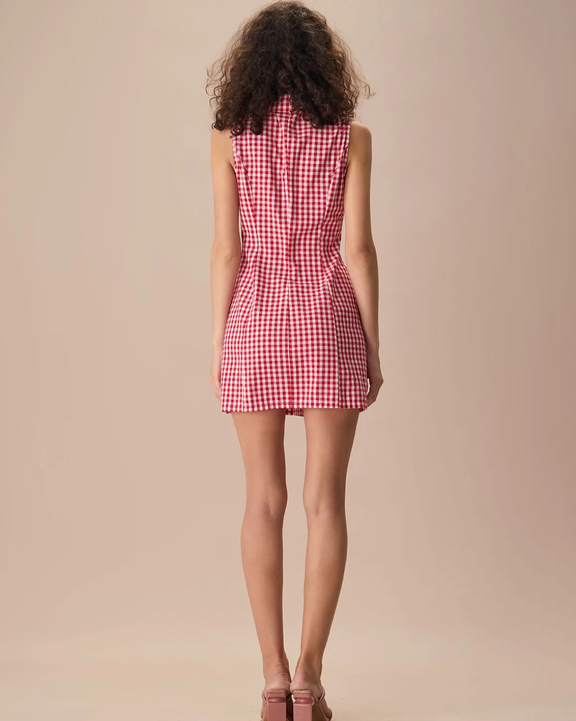 The Lapel Plaid Sleeveless Cotton Pocket Mini Dress