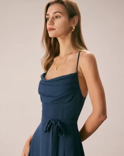 The Navy Cowl Neck Cutout Back Maxi Dress