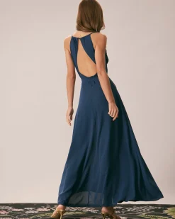 The Navy Cowl Neck Cutout Back Maxi Dress