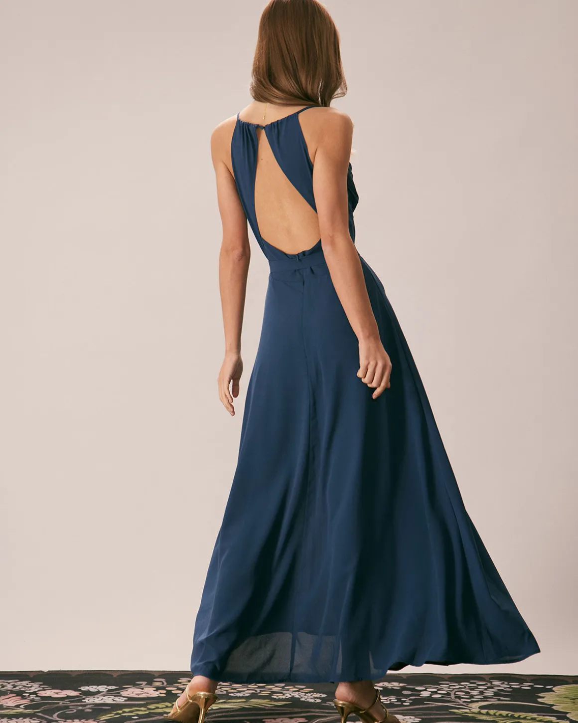 The Navy Cowl Neck Cutout Back Maxi Dress