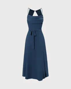 The Navy Cowl Neck Cutout Back Maxi Dress