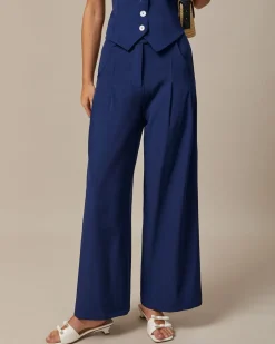 The Navy High Waisted Pockets Straight Pants