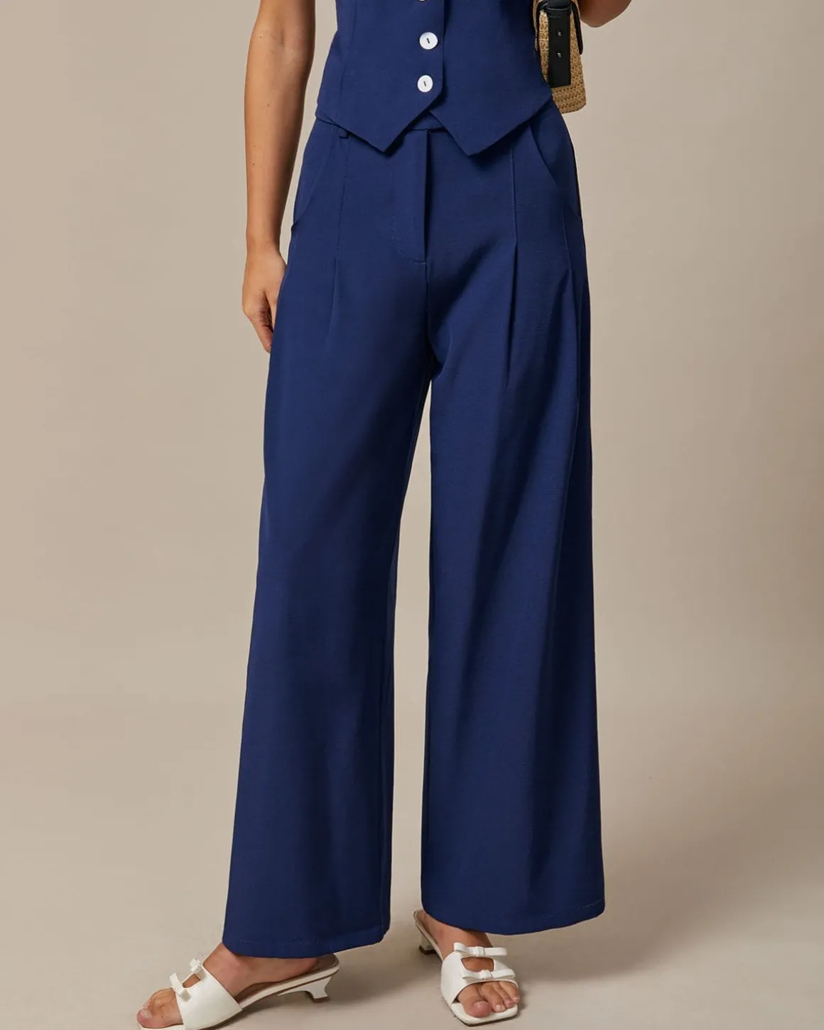 The Navy High Waisted Pockets Straight Pants