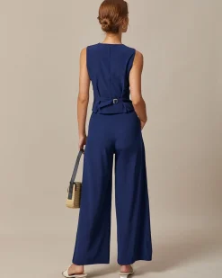 The Navy High Waisted Pockets Straight Pants
