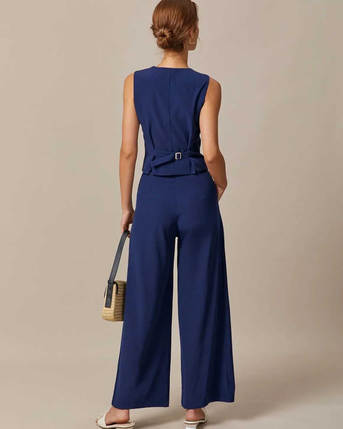 The Navy High Waisted Pockets Straight Pants