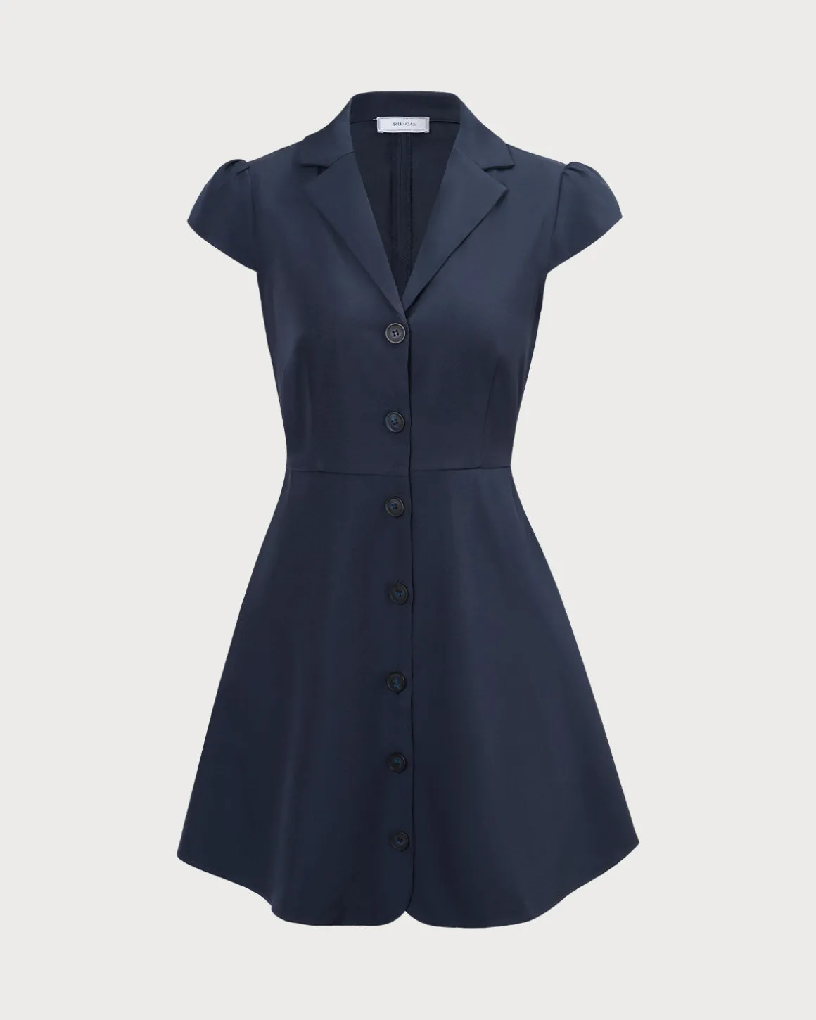 The Navy Lapel Cap Sleeve Button-up Mini Dress