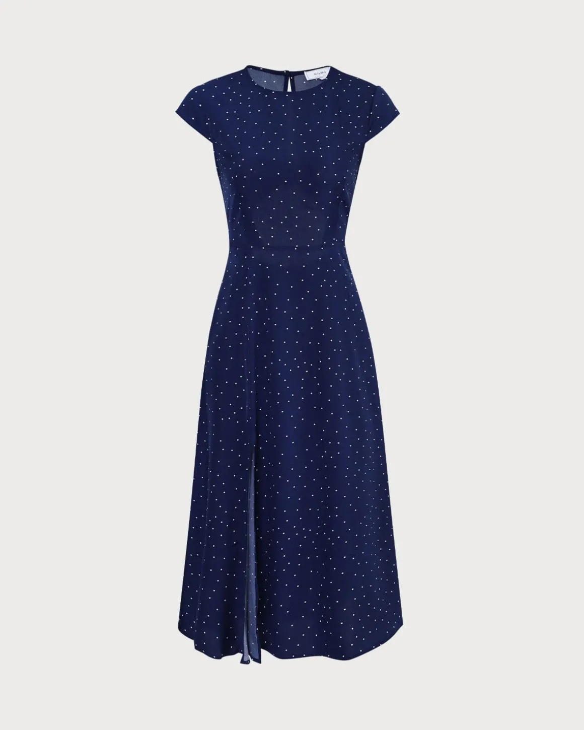 The Navy Round Neck Polka Dot Cutout Midi Dress
