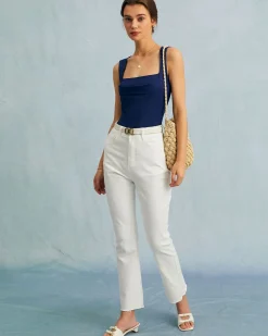 The Navy Square Neck Ruched Tank Top