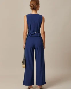 The Navy V Neck Button Up Sleeveless Vest