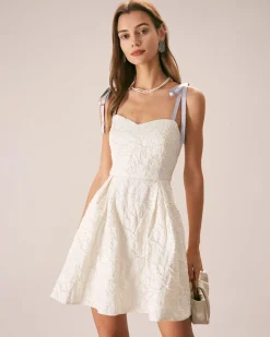The Off White Jacquard Tie Strap Mini Dress