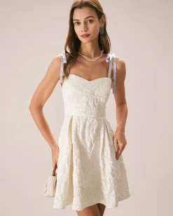 The Off White Jacquard Tie Strap Mini Dress
