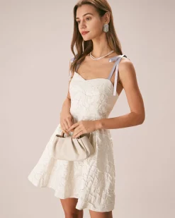 The Off White Jacquard Tie Strap Mini Dress