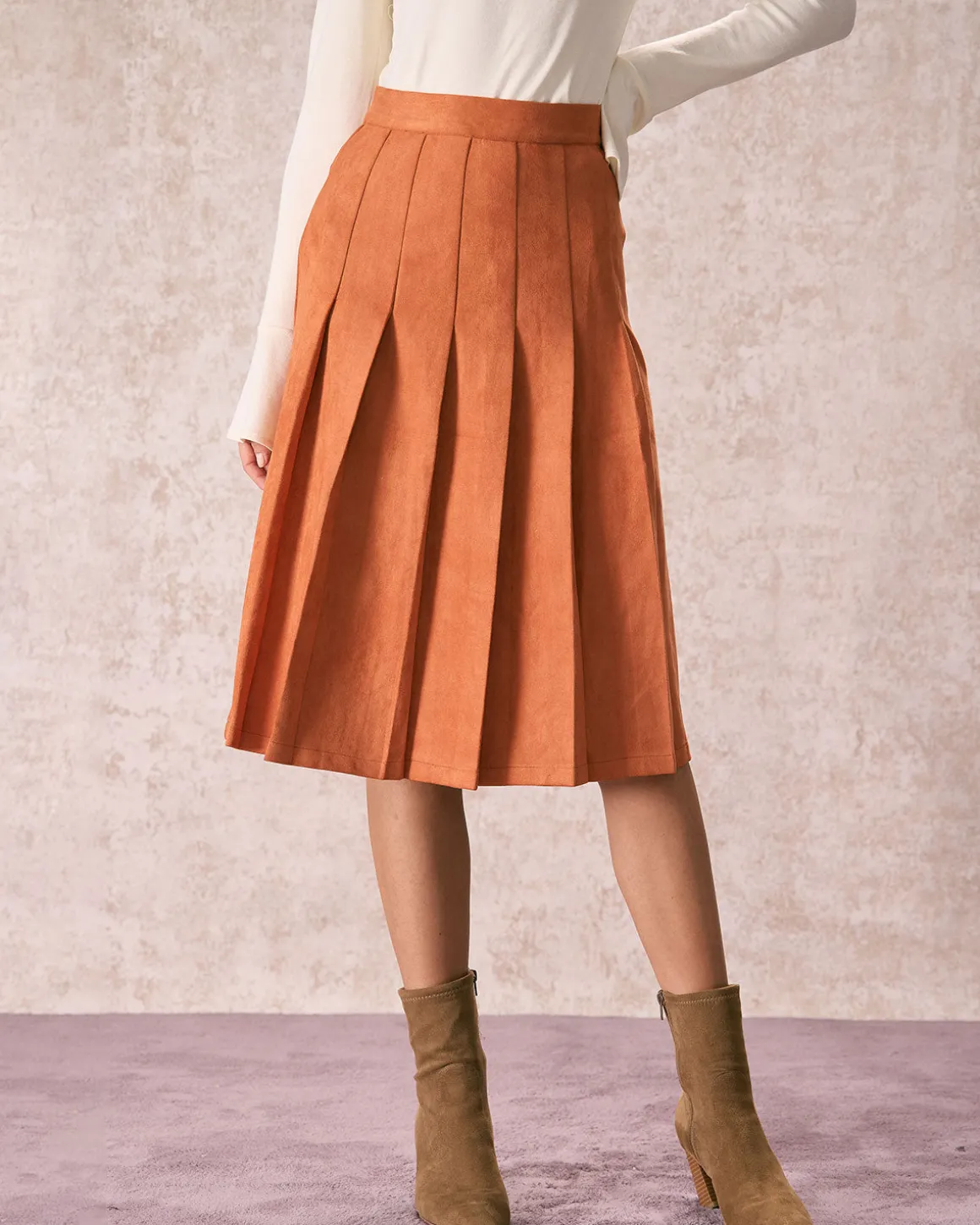 The Orange High Waisted Suede Midi Skirt