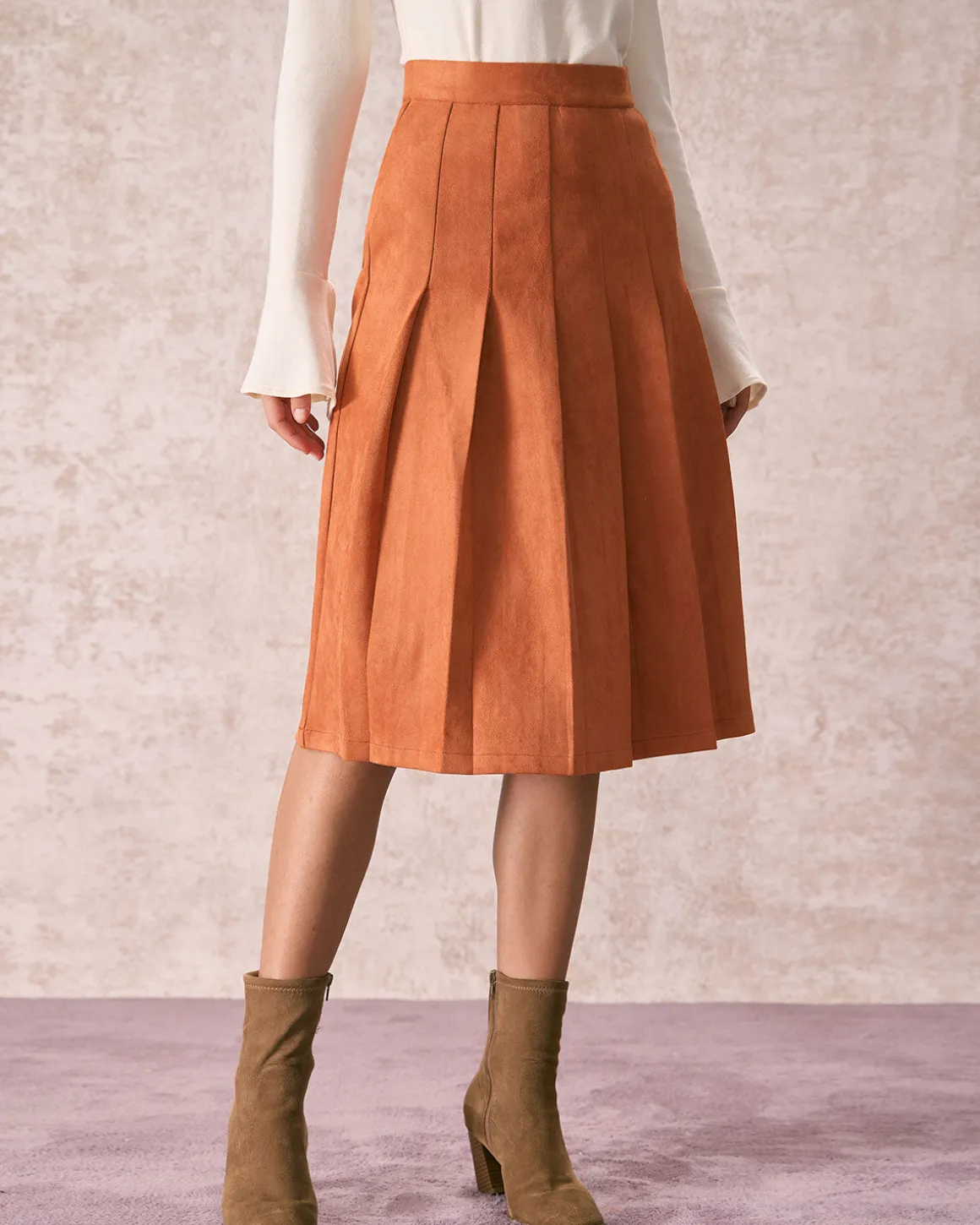 The Orange High Waisted Suede Midi Skirt
