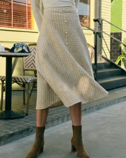The Pearl Button High Waisted Tweed Skirt