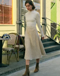 The Pearl Button High Waisted Tweed Skirt