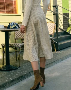 The Pearl Button High Waisted Tweed Skirt