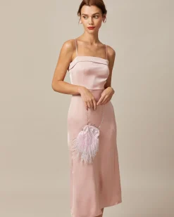 The Pink Bodycon Satin Cami Midi Dress