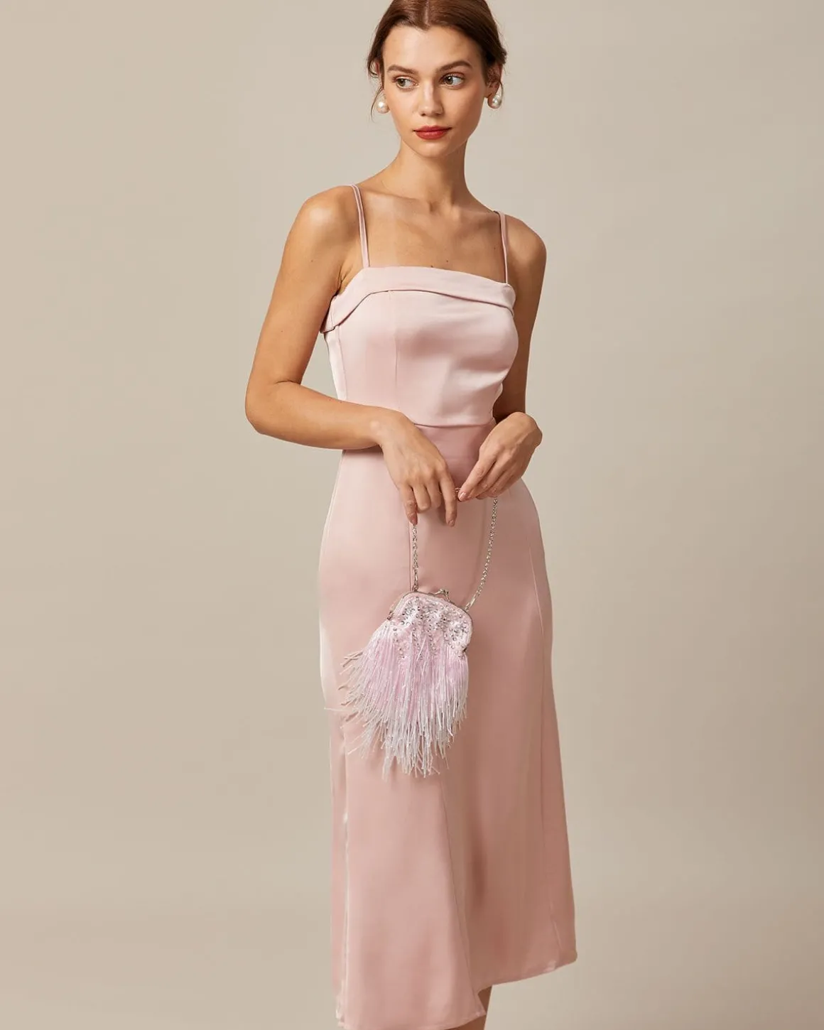 The Pink Bodycon Satin Cami Midi Dress