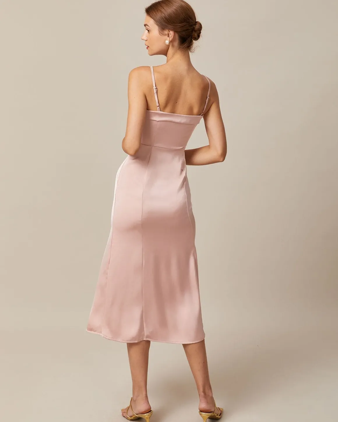 The Pink Bodycon Satin Cami Midi Dress