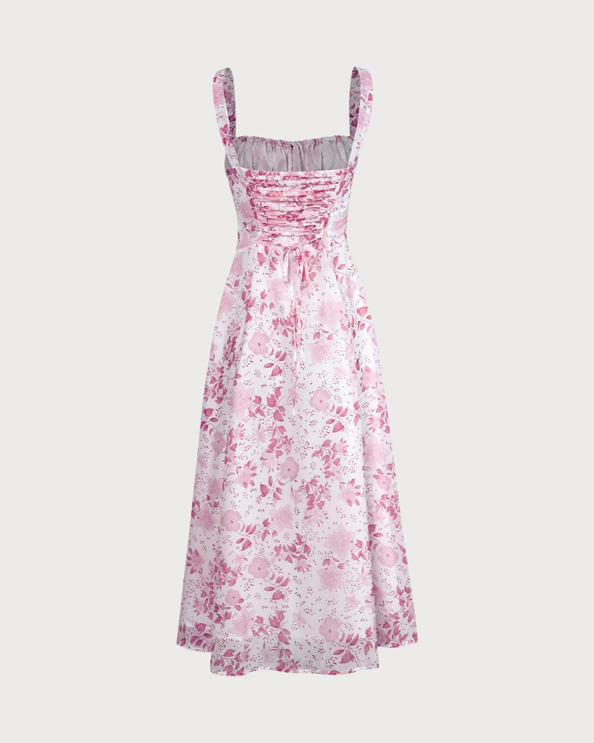 The Pink Square Neck Floral Ruched Midi Dress