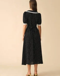 The Polka Dot Lace Trim Midi Dress