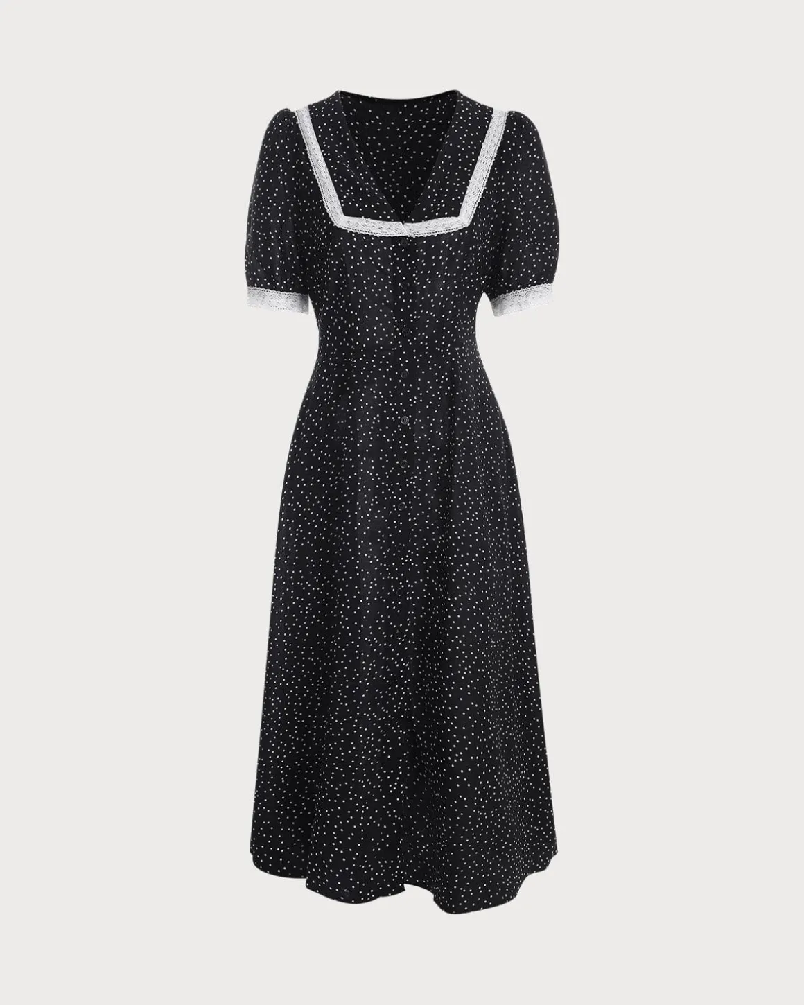 The Polka Dot Lace Trim Midi Dress