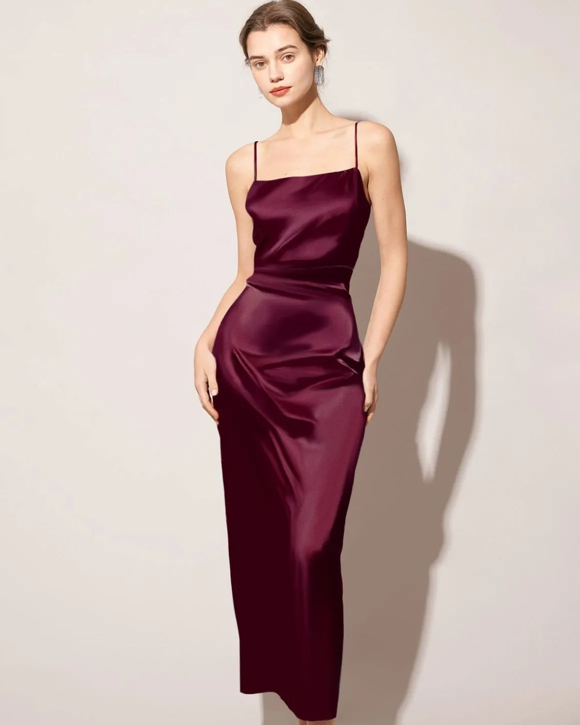 The Red Back Slit Satin Sling Maxi Dress