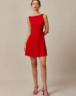 The Red Boat Neck High Waisted Mini Dress