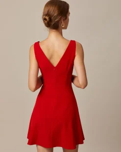 The Red Boat Neck High Waisted Mini Dress