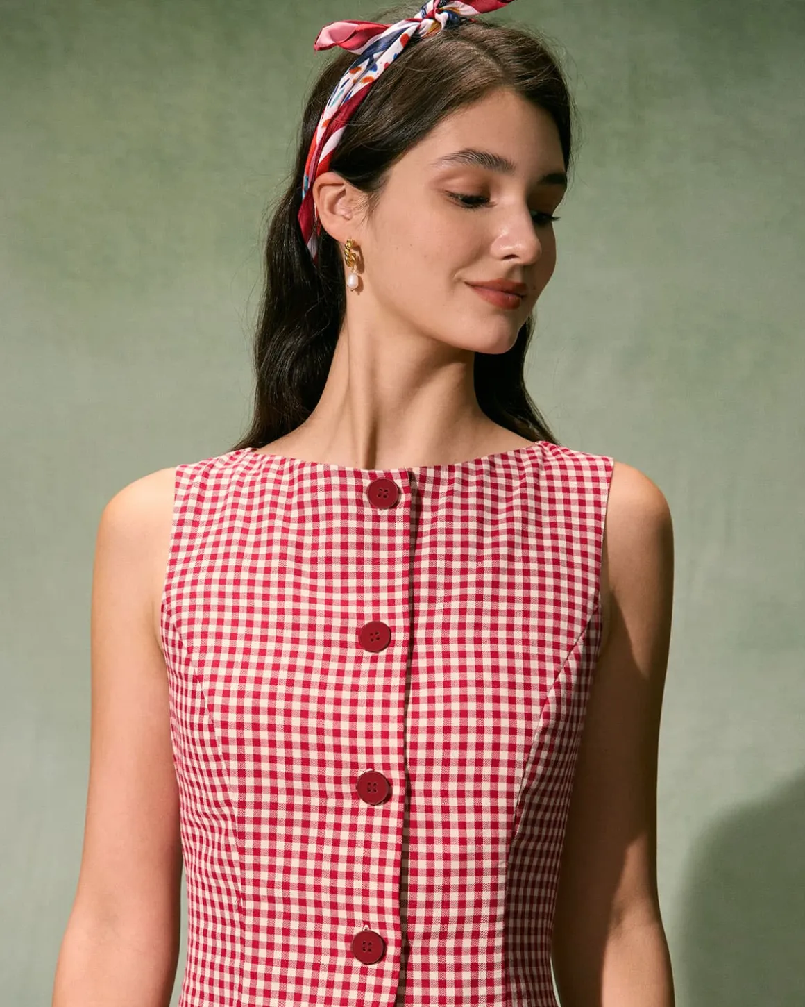 The Red Boat Neck Plaid Mini Dress