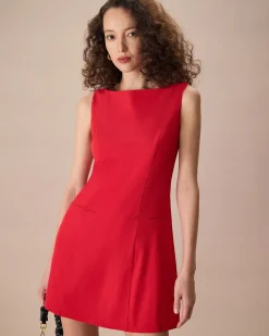 The Red Boat Neck Sleeveless Mini Dress