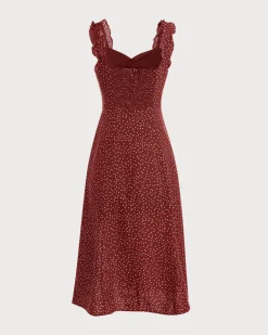 The Red Frill Trim Side Split Midi Dress