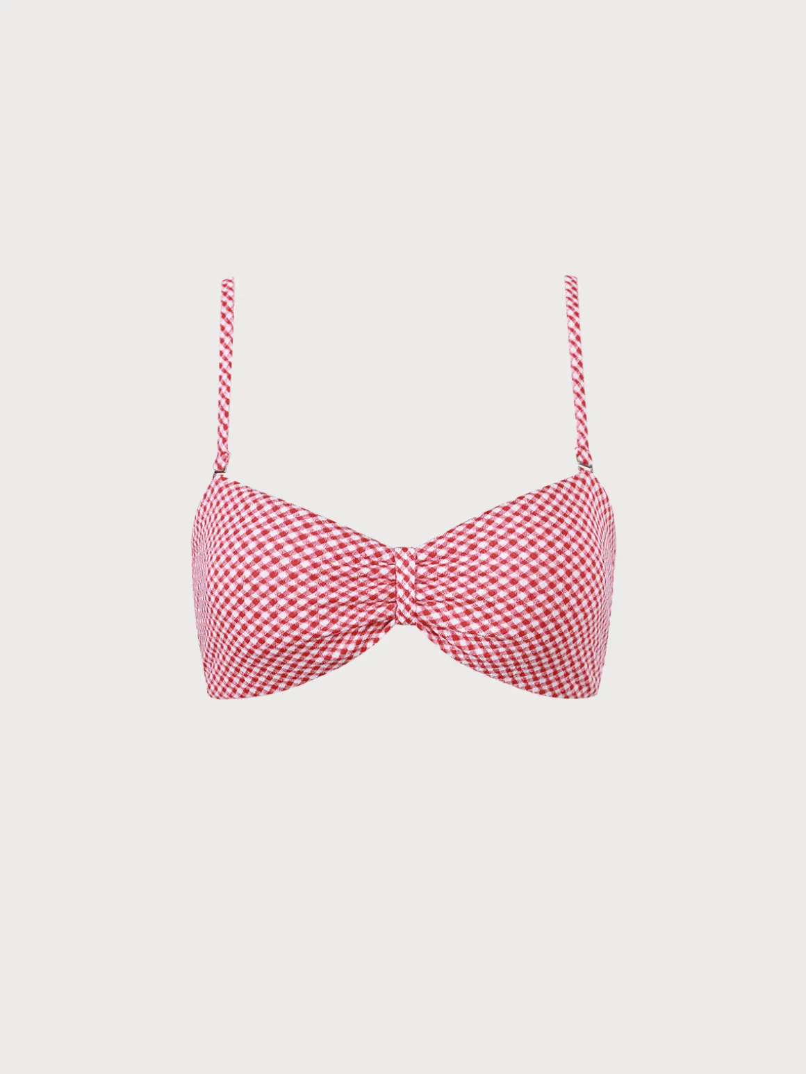 The Red Plaid Ruched Bikini Top