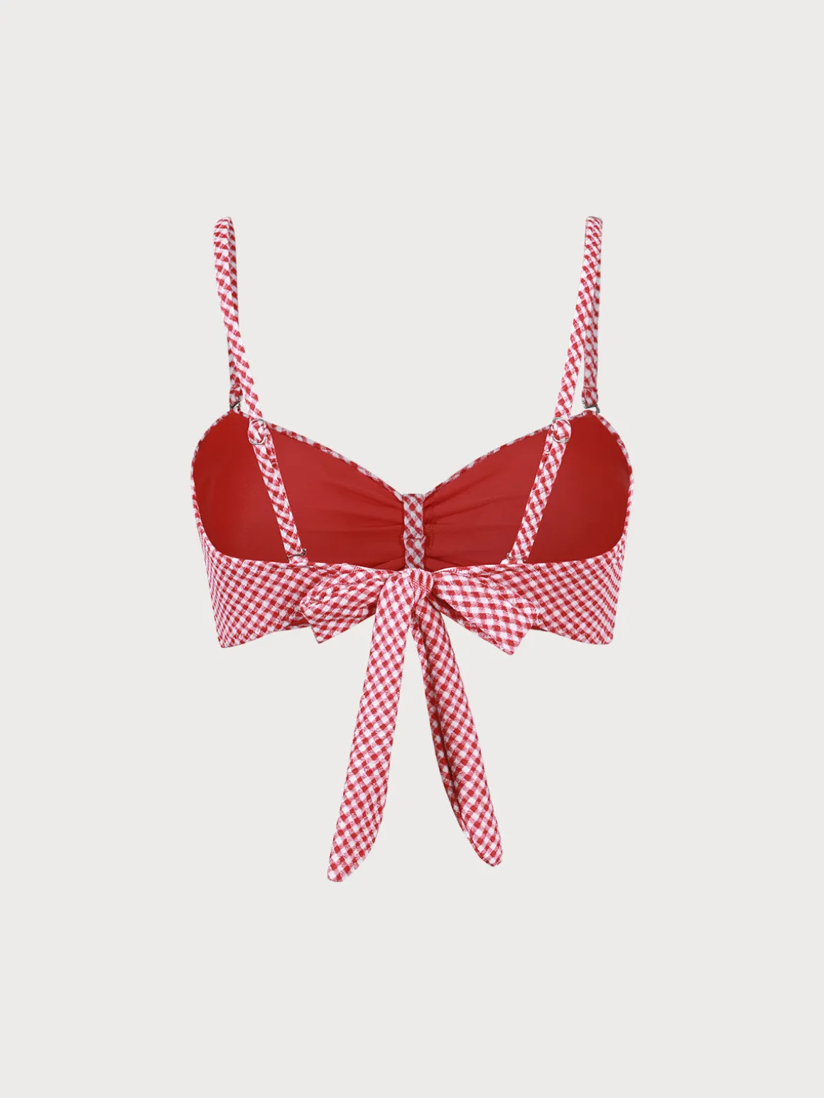 The Red Plaid Ruched Bikini Top