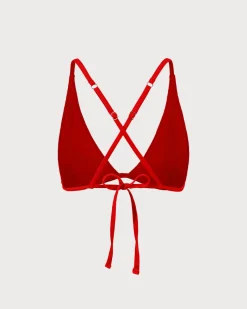 The Red Ribbed Cross Back Bikini Top