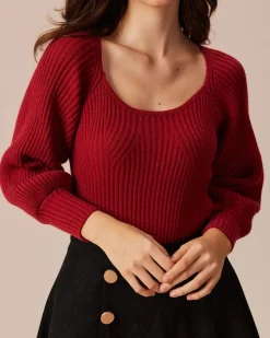 The Red Scoop Neck Lantern Sleeve Sweater