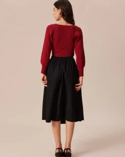 The Red Scoop Neck Lantern Sleeve Sweater