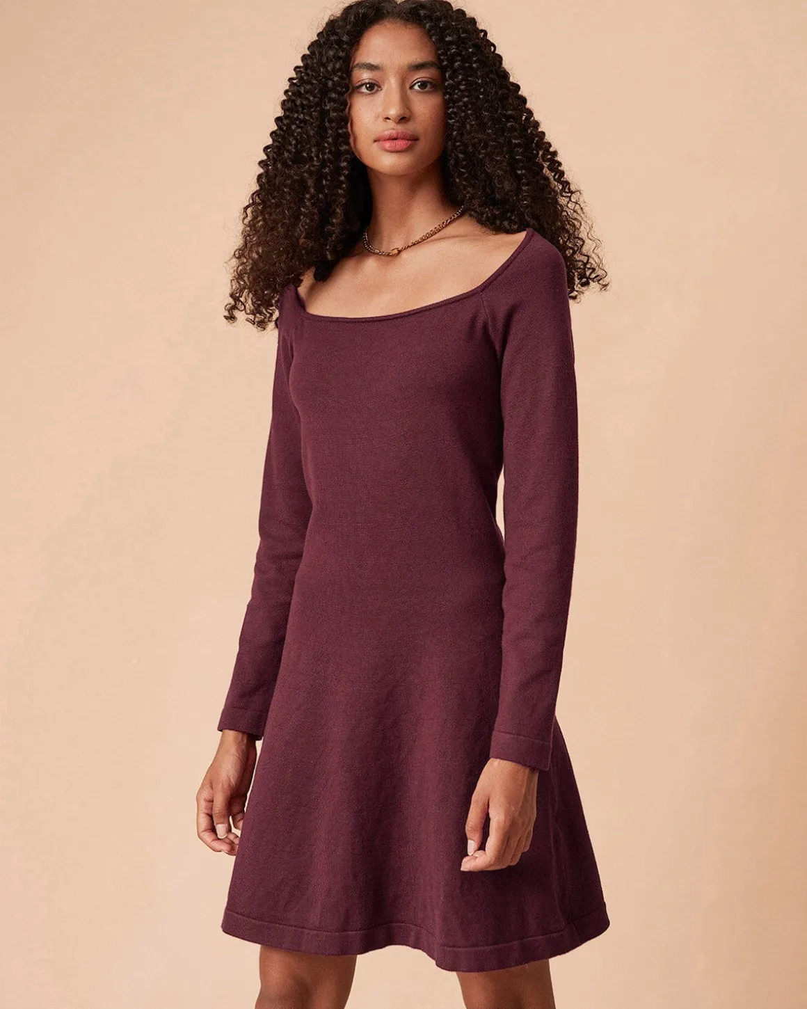The Red Square Neck Long Sleeve Sweater Dress